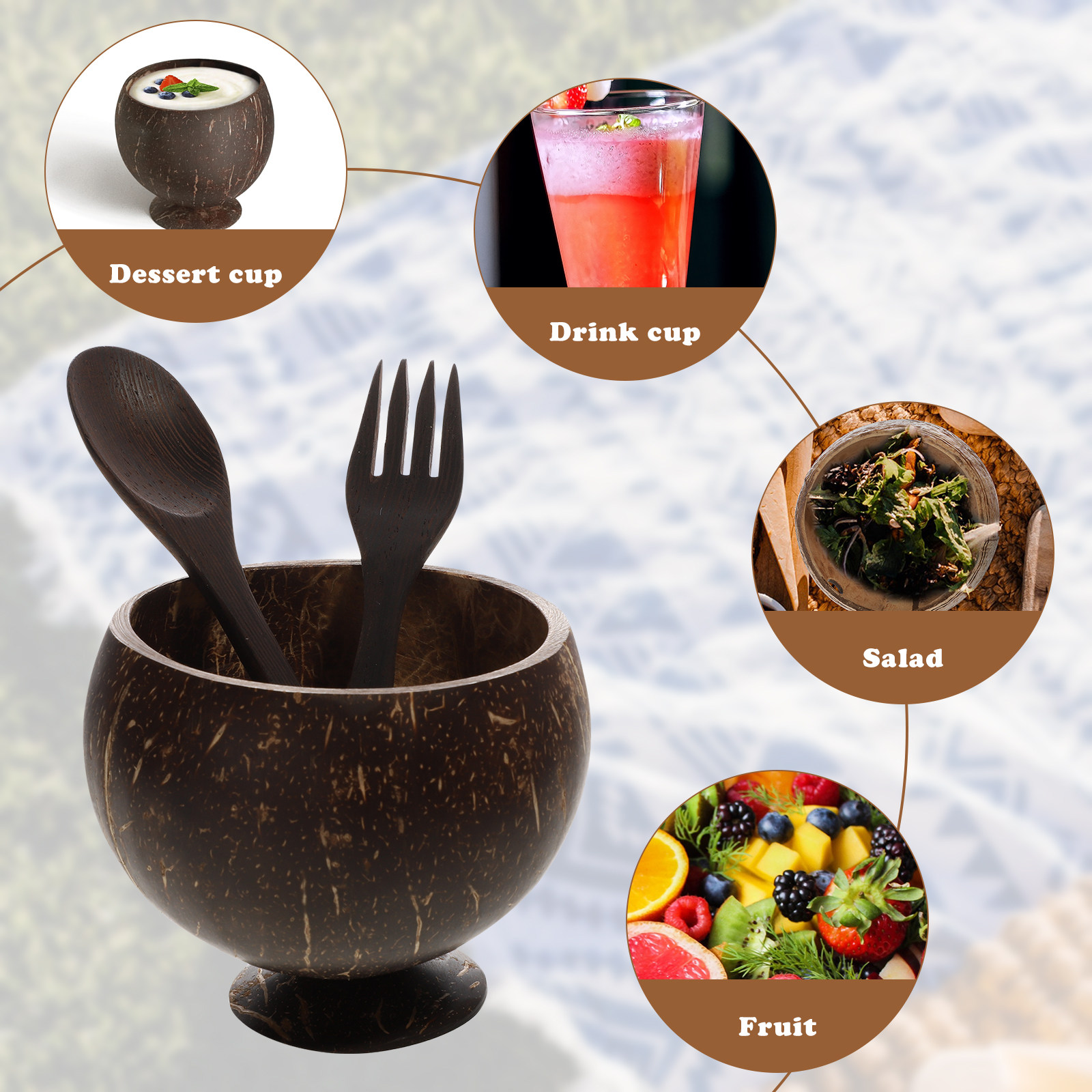 مجموعة أوعية من قشر جوز الهند، - مراجعة Food Snacks Healthy وسعره